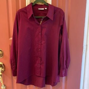 Susan Graver Crisp Cotton High Low Blouse For Fall